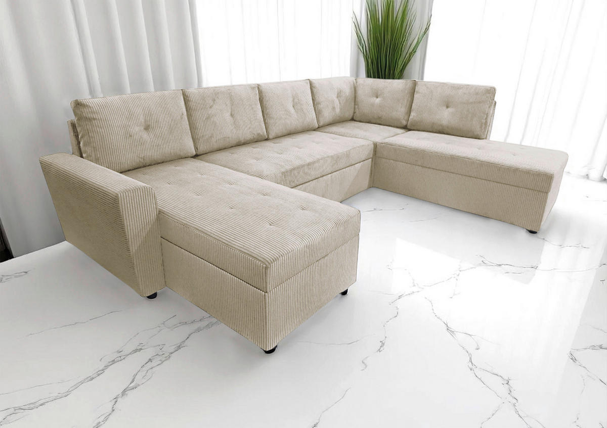 WOHNLANDSCHAFT TERMOLI Beige Cord  - Beige/Schwarz, Design, Kunststoff/Textil (155/297/212cm) - MID.YOU