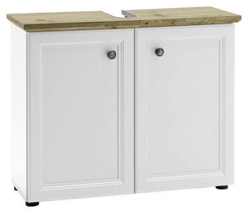 WASCHBECKENUNTERSCHRANK 84/67/32 cm  - Eichefarben/Silberfarben, KONVENTIONELL, Holzwerkstoff/Kunststoff (84/67/32cm) - Livetastic