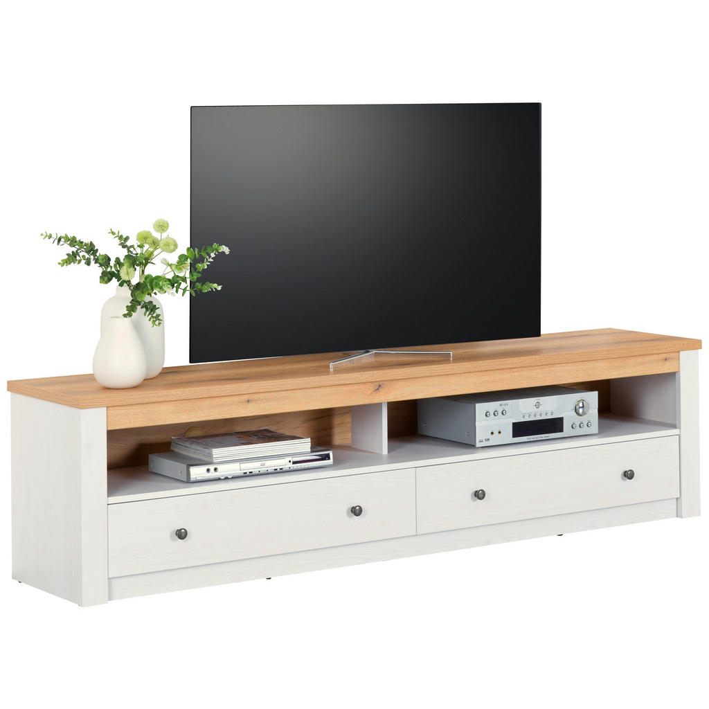 Landscape SKRINKA POD TV, biela, farba smrekovca, 201/52/42 cm