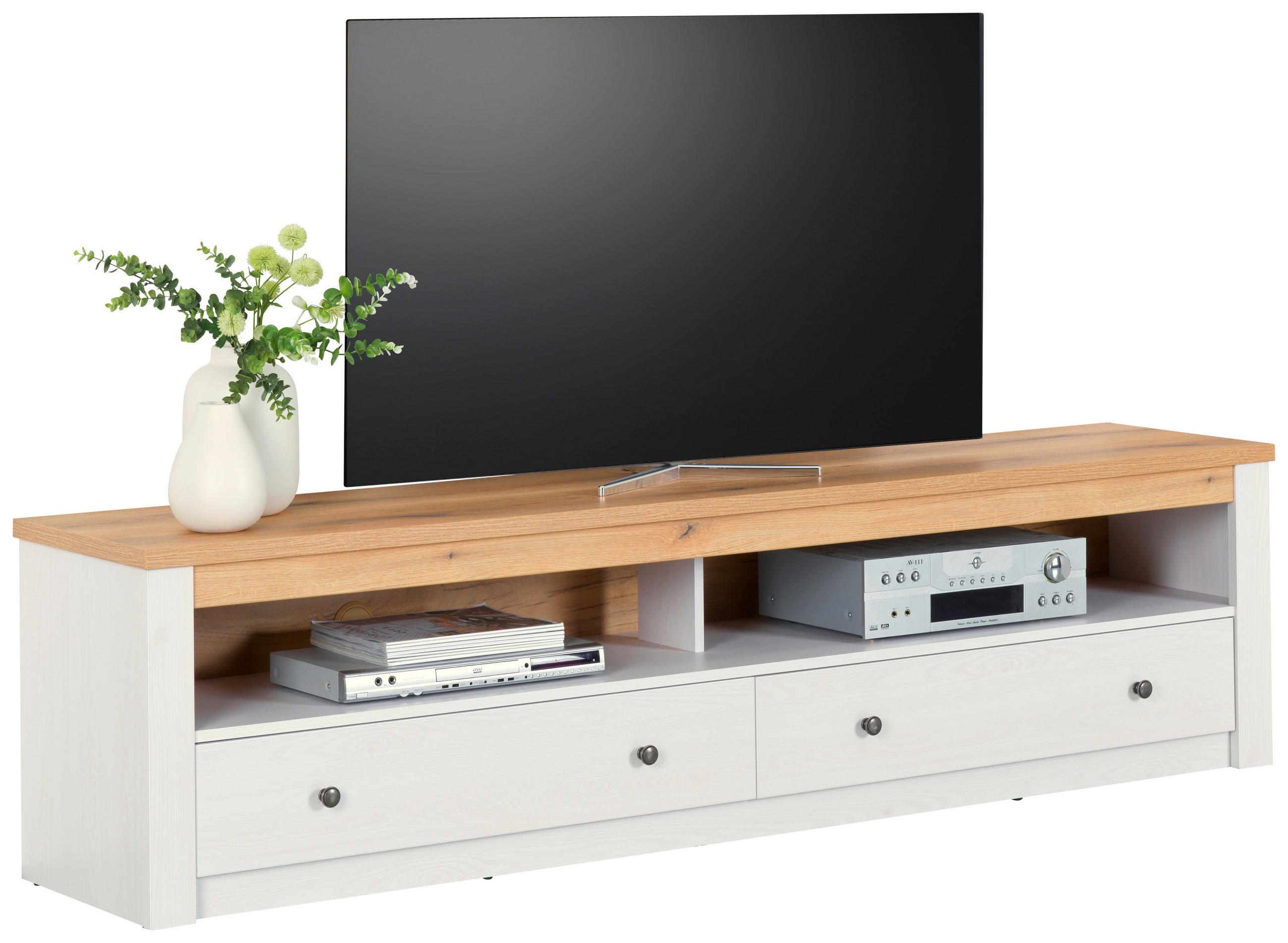 Tv-element Rovigio Weiß, Lärche Dekor B: 201 Cm