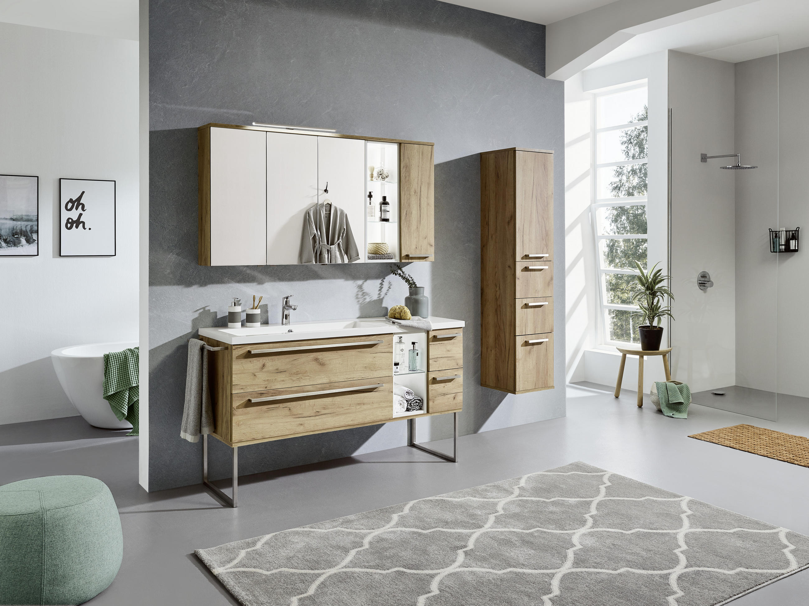BADEZIMMER  in 145 cm  - Eichefarben/Weiß, Basics, Glas/Holzwerkstoff (145cm) - Dieter Knoll