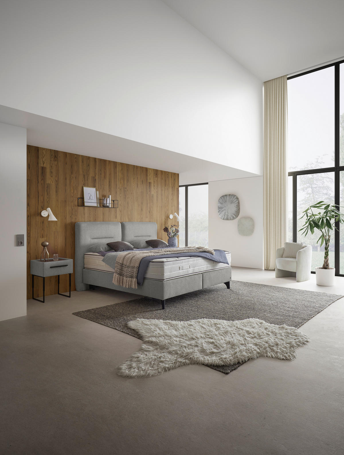 BOXSPRINGBETT 180/200 cm  Hellgrau  - Hellgrau/Schwarz, Design, Holz/Holzwerkstoff (180/200cm) - Dieter Knoll