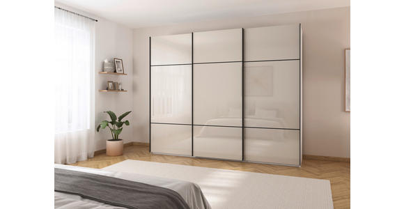 SCHWEBETÜRENSCHRANK in Weiß, Champagner - Champagner/Schwarz, KONVENTIONELL, Glas/Holzwerkstoff (242/223/68cm) - Novel