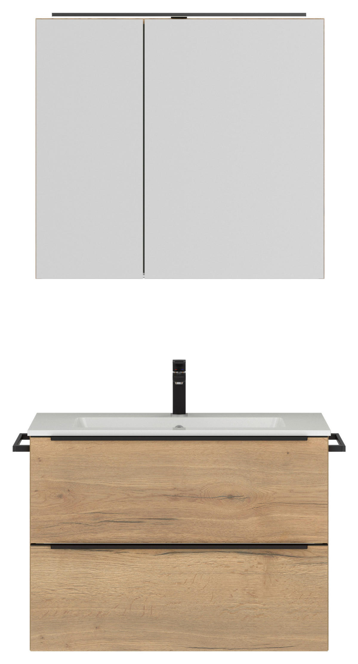 BADEZIMMER 3-teilig  in 81 cm  - Eichefarben/Schwarz, MODERN, Holzwerkstoff/Stein (81cm) - Nobilia