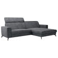 ECKSOFA inkl. Funktion Grau Cord  - Schwarz/Grau, KONVENTIONELL, Textil/Metall (290/178cm) - Cantus