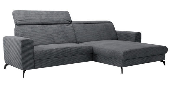 ECKSOFA inkl. Funktion Grau Cord  - Schwarz/Grau, KONVENTIONELL, Textil/Metall (290/178cm) - Cantus