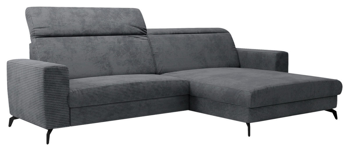 ECKSOFA in Cord Grau  - Schwarz/Grau, Konventionell, Textil/Metall (290/178cm) - Sit & More