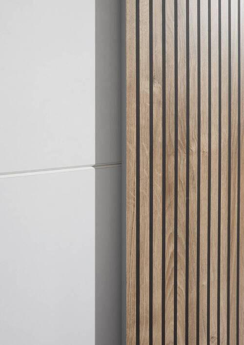 Dulap Cu Uși Culisante, 170/196/57 cm, alb, culoare lemn stejar - alb/culoare lemn stejar, Modern, metal/material pe bază de lemn (170/196/57cm) - MID.YOU