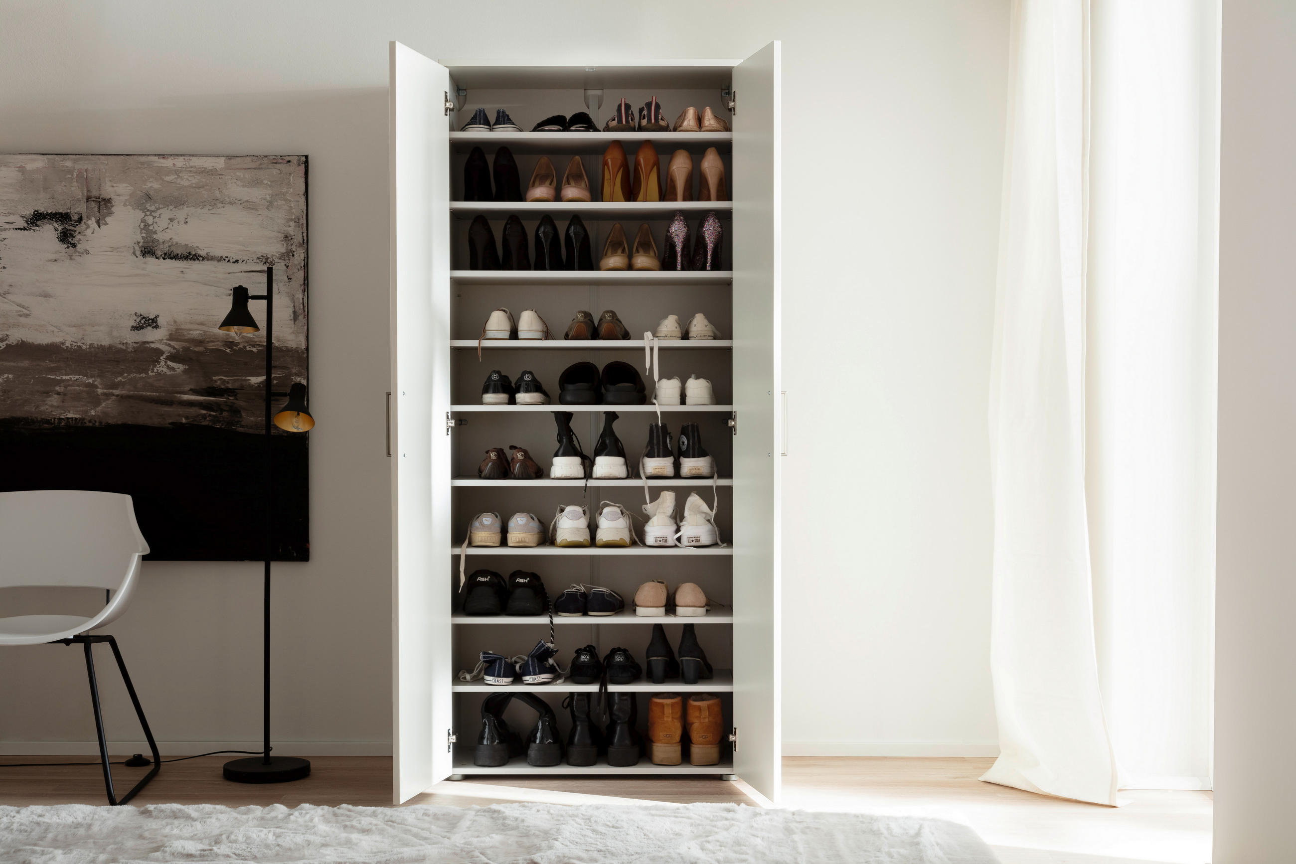SCHUHSCHRANK Weiß  - Schwarz/Weiß, Basics, Holzwerkstoff/Kunststoff (80/200/38cm) - Moderano
