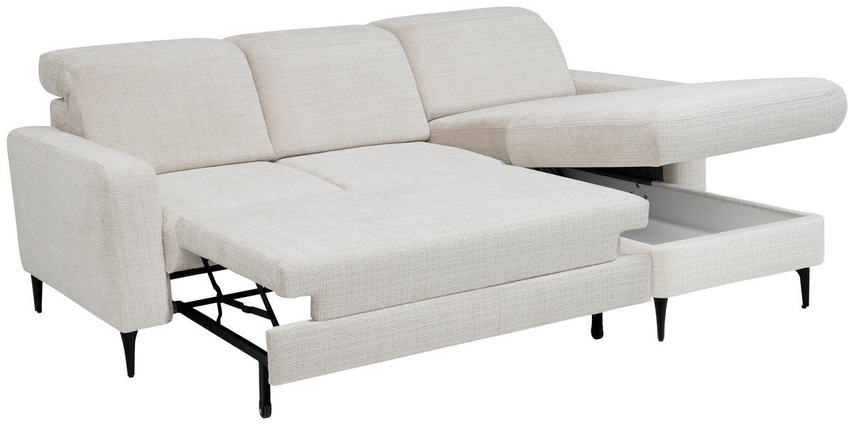 ECKSOFA FABIO in Chenille Creme  174/223 cm  - Creme/Schwarz, Design, Textil/Metall (174/223cm) - Livetastic