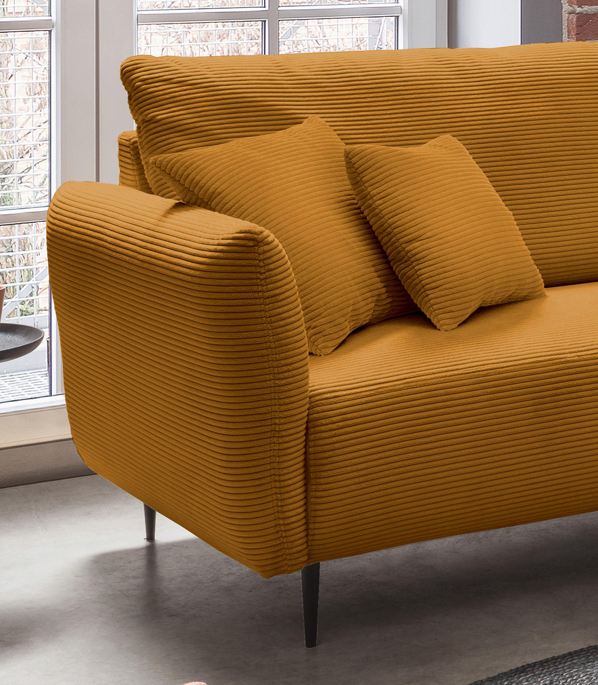 ECKSOFA in Cord Goldfarben  - Goldfarben/Schwarz, Design, Textil/Metall (256/256cm) - Livetastic