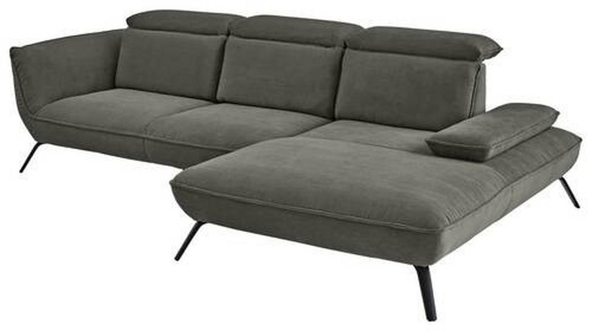 ECKSOFA in Cord Graubraun  - Graubraun/Schwarz, Design, Textil/Metall (301/202cm) - Moderano
