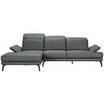 ECKSOFA in Echtleder Grau  - Schwarz/Grau, Design, Leder/Metall (184/288cm) - Novel