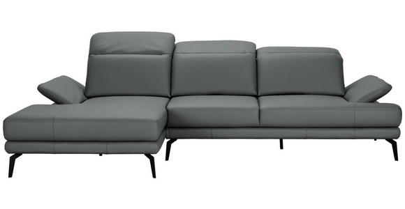 ECKSOFA in Echtleder Grau  - Schwarz/Grau, Design, Leder/Metall (184/288cm) - Novel