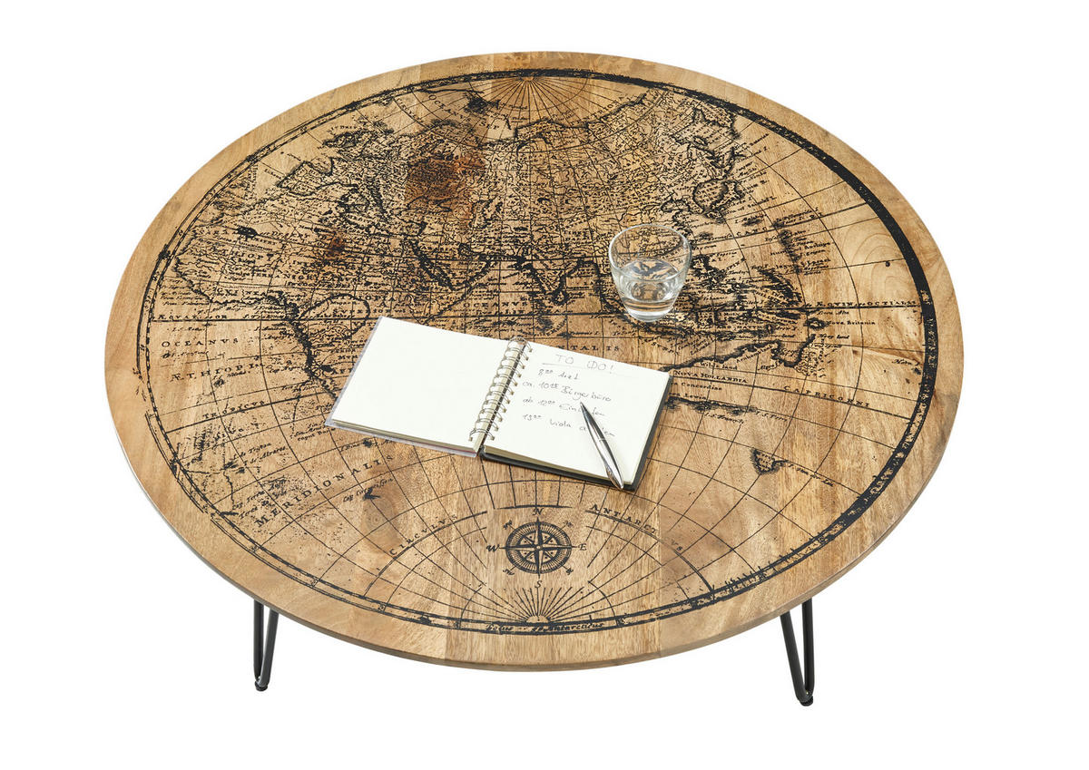 COUCHTISCH Mangoholz massiv 90/90/46 cm rund Braun, Schwarz  - Schwarz/Braun, KONVENTIONELL, Holz/Metall (90/90/46cm) - MID.YOU