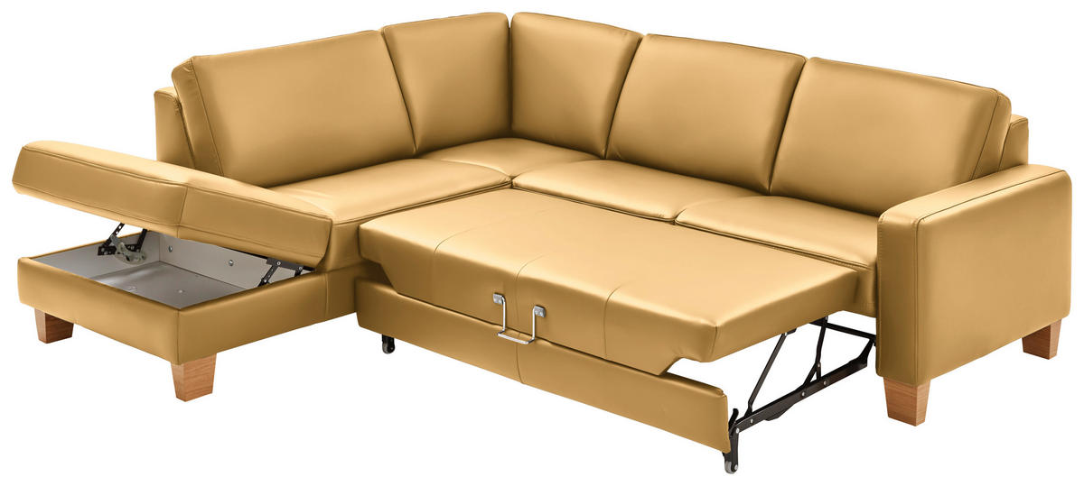 ECKSOFA in Echtleder Gelb  - Eiche Bianco/Gelb, Natur, Leder/Holz (235/257cm) - Valdera