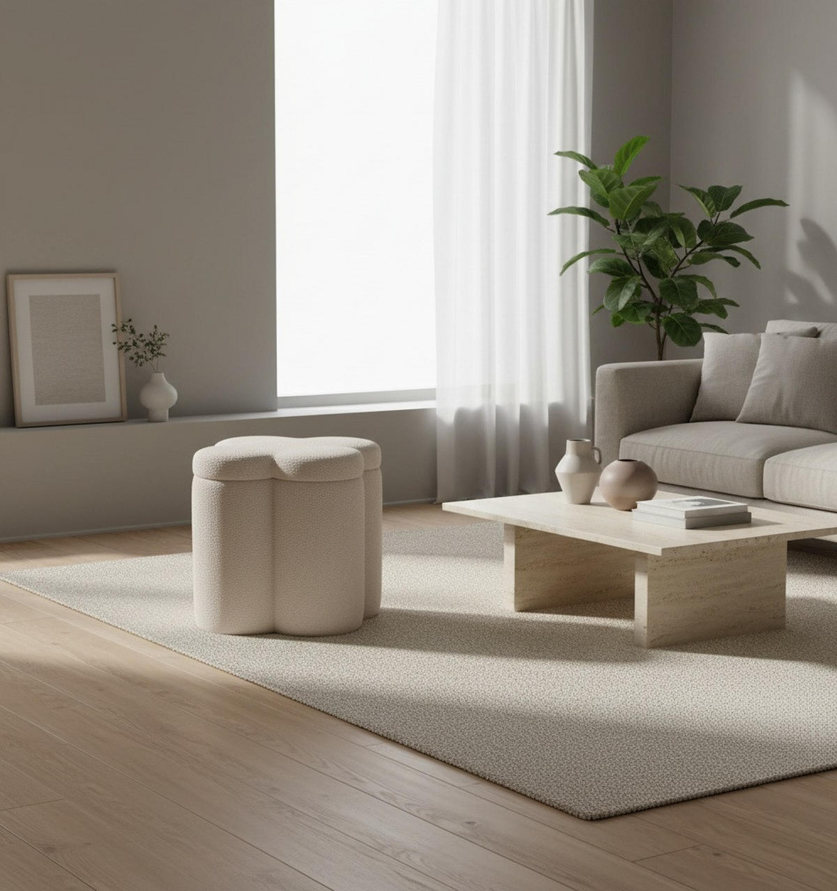 HOCKER Chenille Creme  - Creme, Design, Textil (43/46/43cm) - Xora