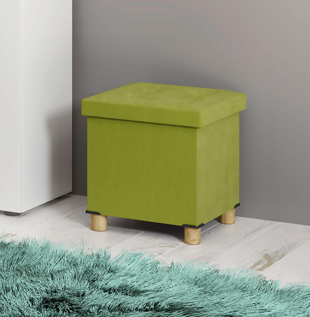 SITZBOX in Textil Grün  - Braun/Grün, Modern, Holzwerkstoff/Textil (38/40/38cm) - MID.YOU