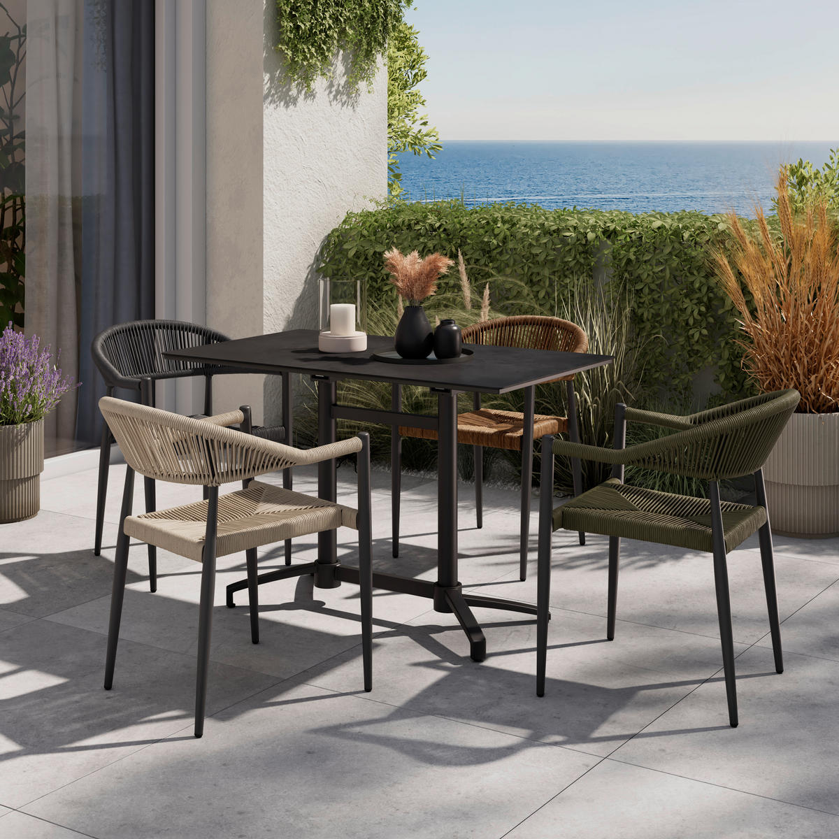 STAPELSESSEL Aluminium Anthrazit, Beige  - Anthrazit/Beige, KONVENTIONELL, Kunststoff/Metall (55/78/59.5cm) - Ambia Garden