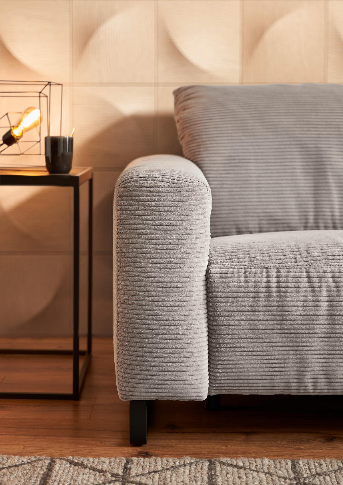 ECKSOFA in Cord Grau  - Schwarz/Grau, Konventionell, Textil/Metall (266/180cm) - Hom`in