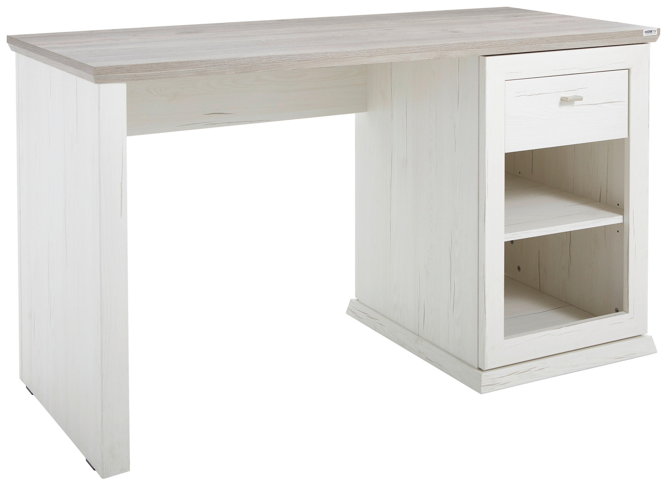 SCHREIBTISCH 135/59/76 cm in Grau, Weiß - Weiß/Grau, LIFESTYLE, Holzwerkstoff/Metall (135/59/76cm) - Hom`in