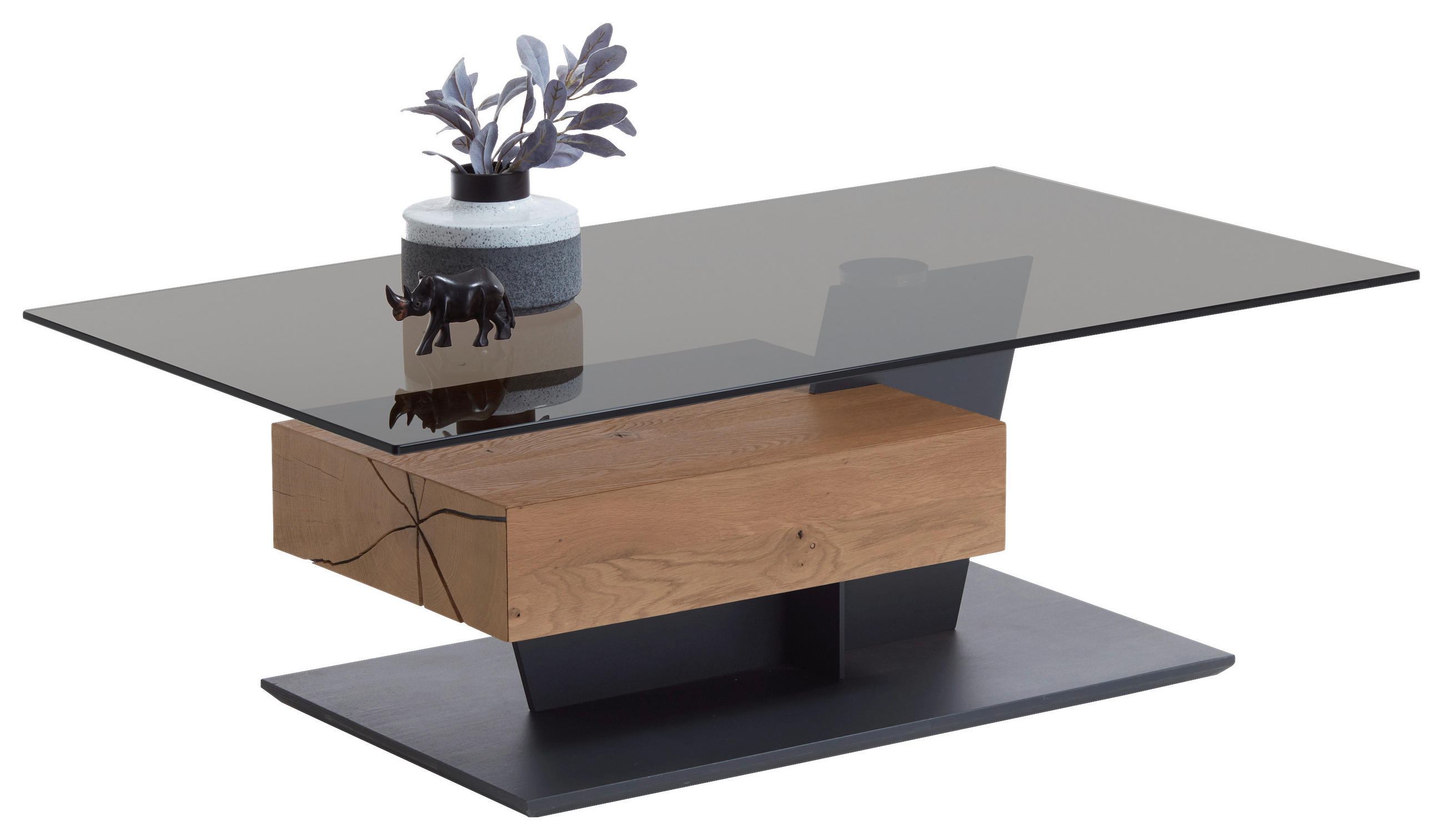 COUCHTISCH Kerneiche vollmassiv ESG, Parsolglas 120/70/45 cm rechteckig Anthrazit, Eichefarben  - Eichefarben/Anthrazit, Natur, Glas/Holz (120/70/45cm) - Valnatura