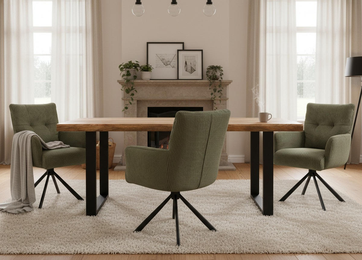 ARMLEHNSTUHL  in Eisen Cord  - Schwarz/Grün, KONVENTIONELL, Textil/Metall (60/95/67cm) - MID.YOU