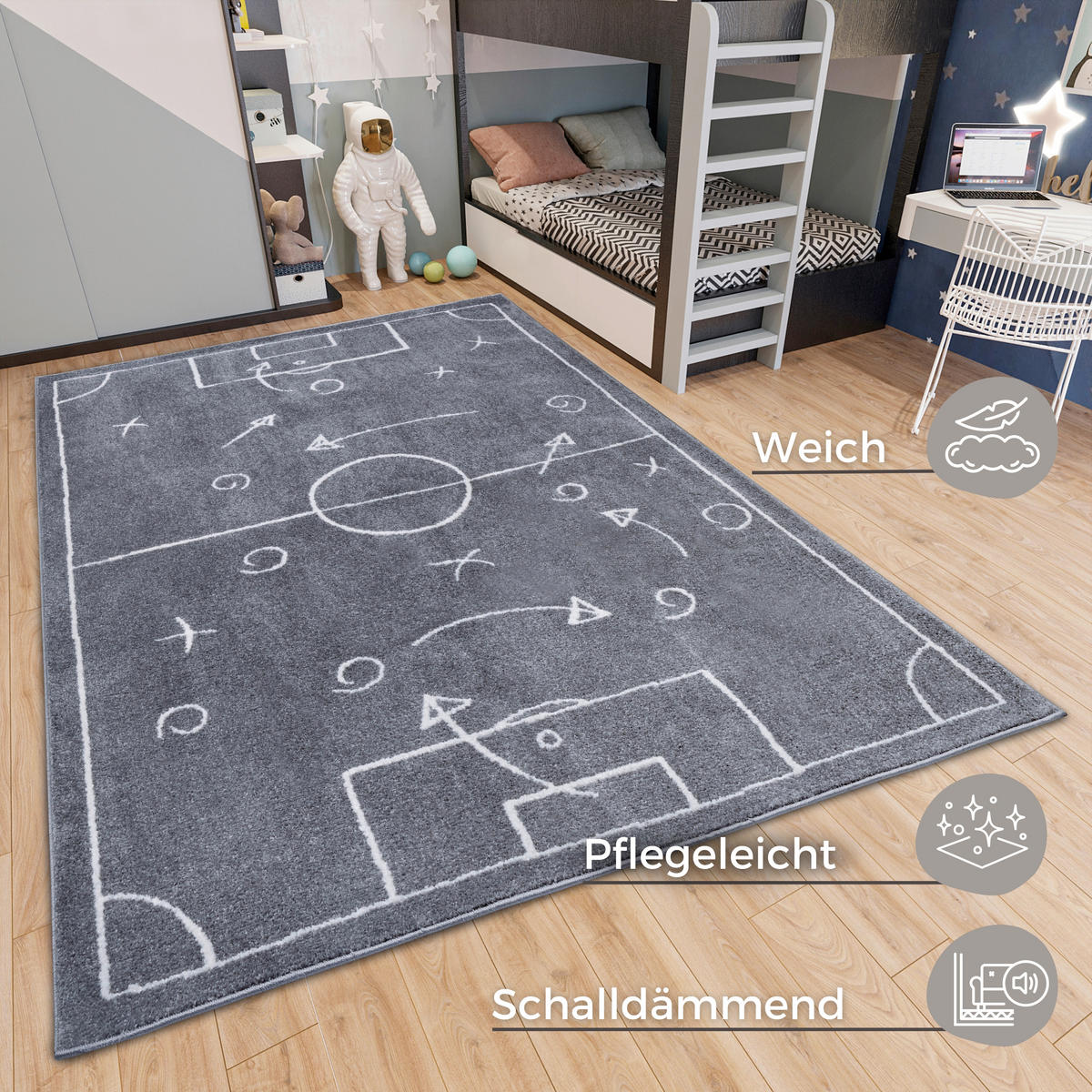 KINDERTEPPICH 160/235/235 cm Adventures  - Dunkelgrau, Design, Kunststoff/Textil (160/235/235cm)