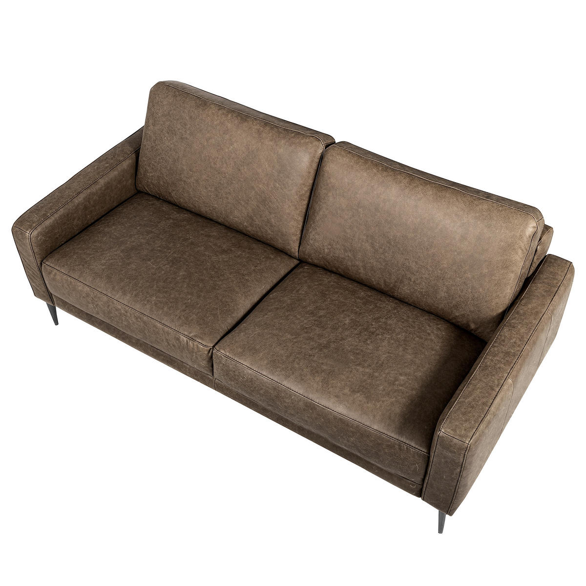2-SITZER-SOFA SPRING in Lederlook Echtleder Graubraun  - Graubraun/Schwarzchrom, Design, Leder/Textil (157/85/92cm) - Livetastic