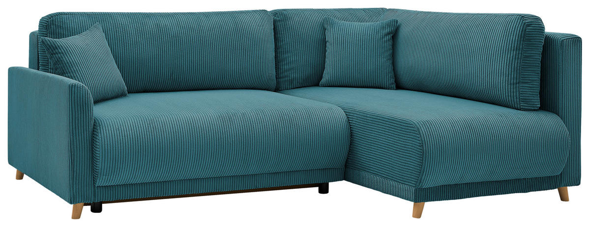 ECKSOFA MILOS Hellblau Cord Rückenkissen, Bettkasten, Schlaffunktion, Rücken echt  - Naturfarben/Hellblau, Design, Textil (224/148cm) - P & B
