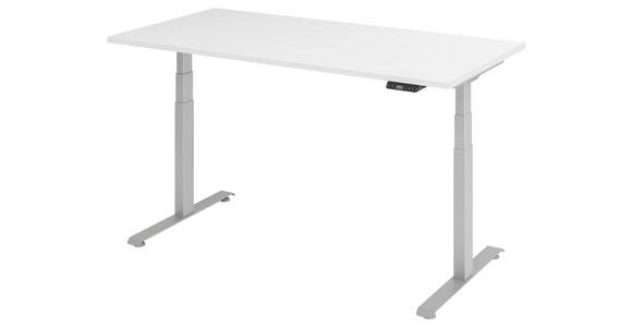 SCHREIBTISCH höhenverstellbar  - Silberfarben/Weiß, KONVENTIONELL, Holzwerkstoff/Metall (160/80/64,5-129,5cm) - Venda