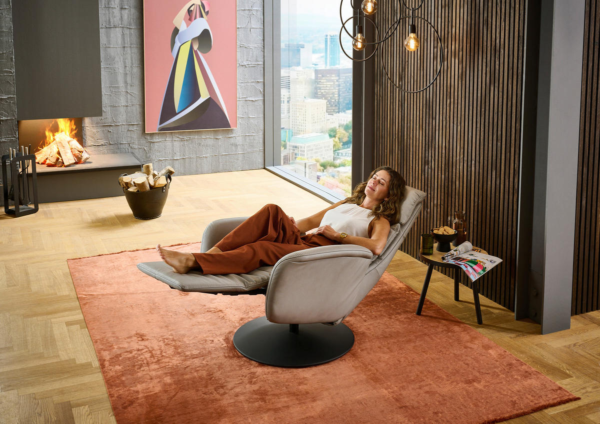 RELAXSESSEL in Leder Greige  - Greige/Schwarz, Design, Leder/Metall (76/108/86cm) - Dieter Knoll