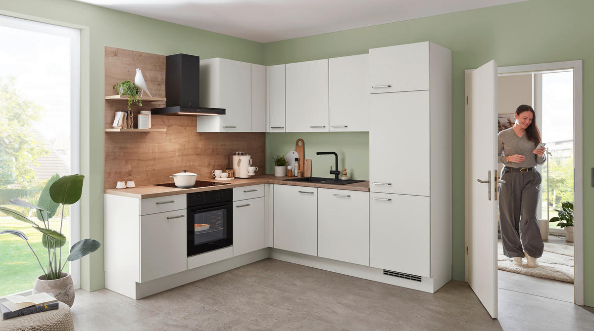 ECKKÜCHE 225/245 cm  in Eichefarben, Magnolie  - Edelstahlfarben/Eichefarben, Design, Holzwerkstoff/Metall (225/245cm) - Celina