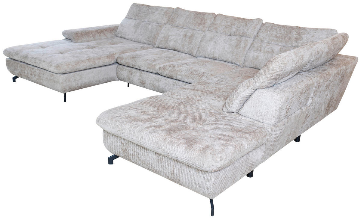 WOHNLANDSCHAFT Beige Struktur  - Beige/Schwarz, KONVENTIONELL, Textil/Metall (188/357/253cm) - Carryhome