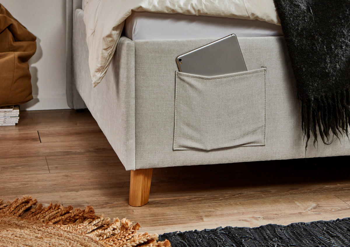 POLSTERLIEGE in Flachgewebe Beige  - Eichefarben/Beige, Konventionell, Holz/Textil (90/200cm) - home24