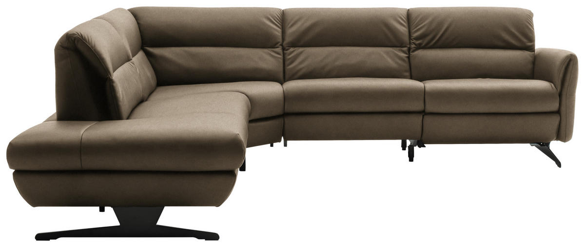 ECKSOFA Hellbraun Echtleder  - Hellbraun/Schwarz, Design, Leder/Metall (258/286cm) - Schöner Wohnen