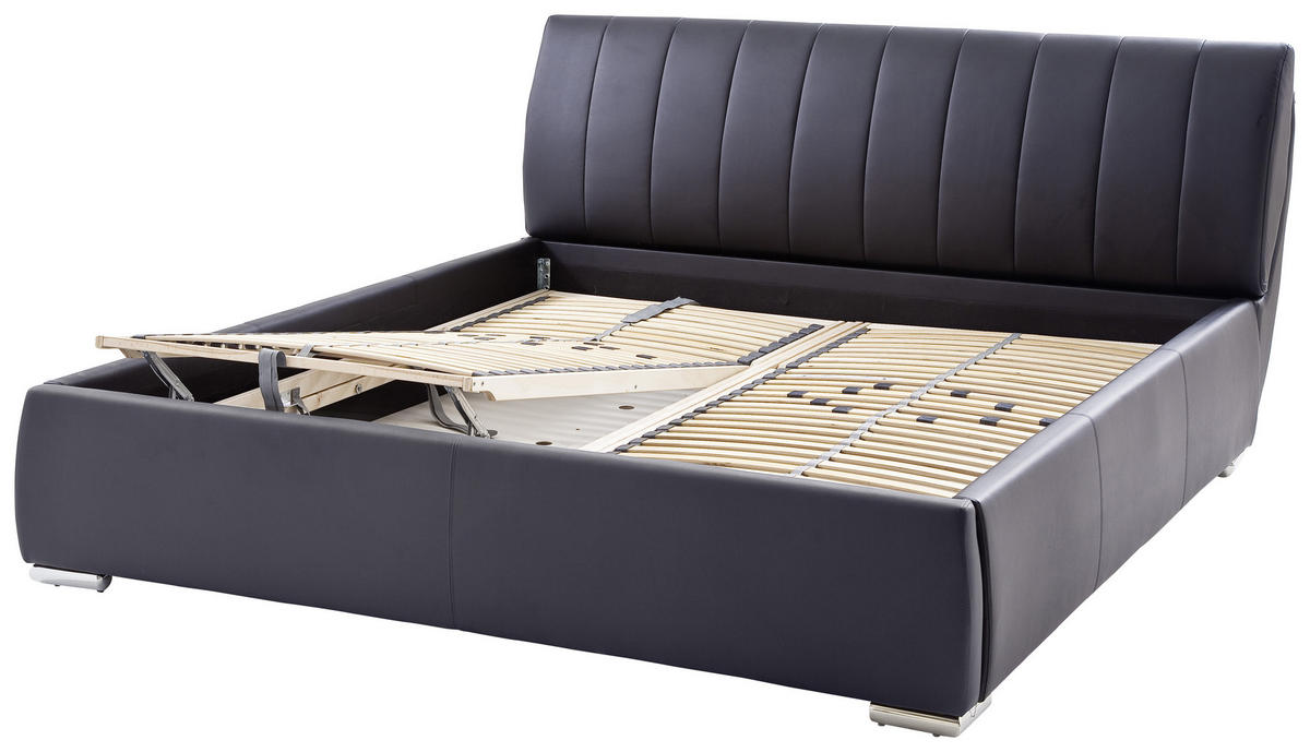 POLSTERBETT 180/200 cm  in Schwarz  - Chromfarben/Schwarz, Design, Holz/Textil (180/200cm) - Livetastic