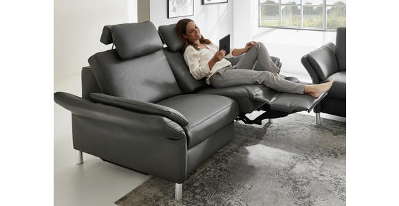 3-SITZER-SOFA Anthrazit Echtleder  - Anthrazit/Alufarben, Design, Leder/Metall (190/82/99cm) - Dieter Knoll