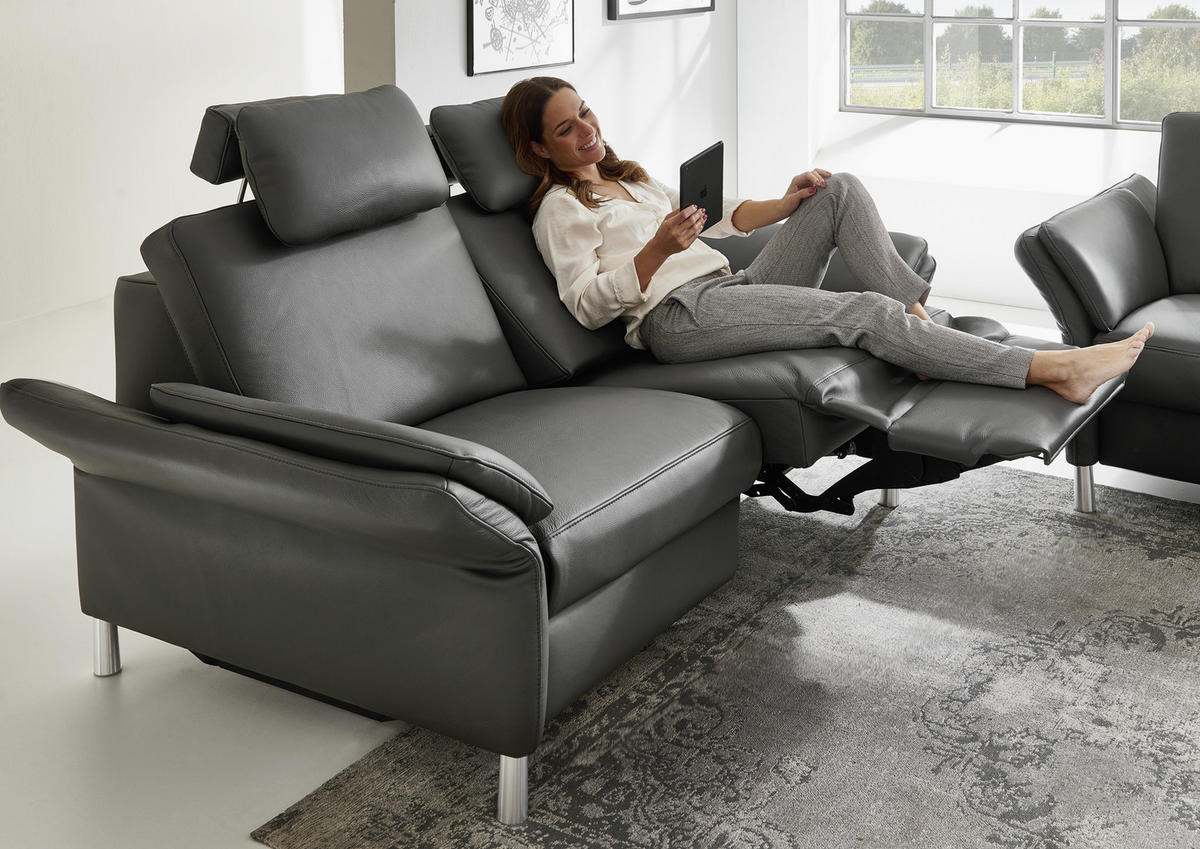 3-SITZER-SOFA Echtleder Anthrazit  - Anthrazit/Alufarben, Design, Leder/Metall (190/82/99cm) - Dieter Knoll