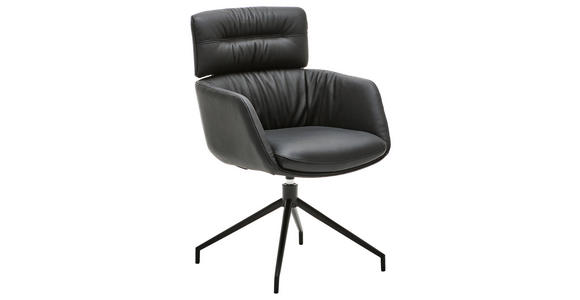 ARMLEHNSTUHL in Eisen Echtleder pigmentiert - Schwarz, Design, Leder/Metall (62/92/65cm) - Dieter Knoll