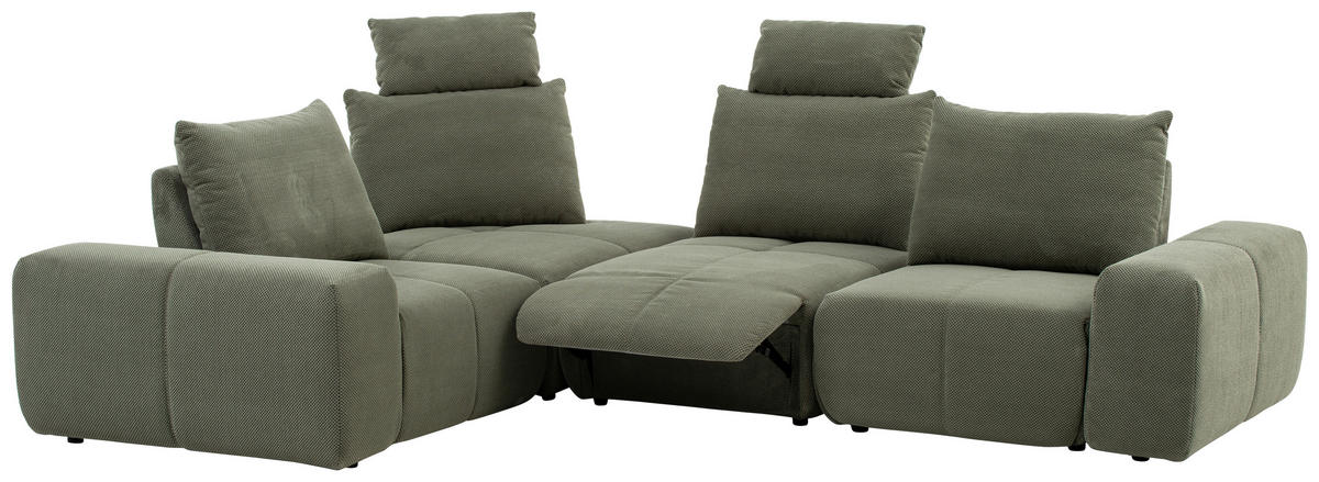 ECKSOFA in Velours Olivgrün  - Schwarz/Olivgrün, Design, Kunststoff/Textil (236/326cm) - Xora