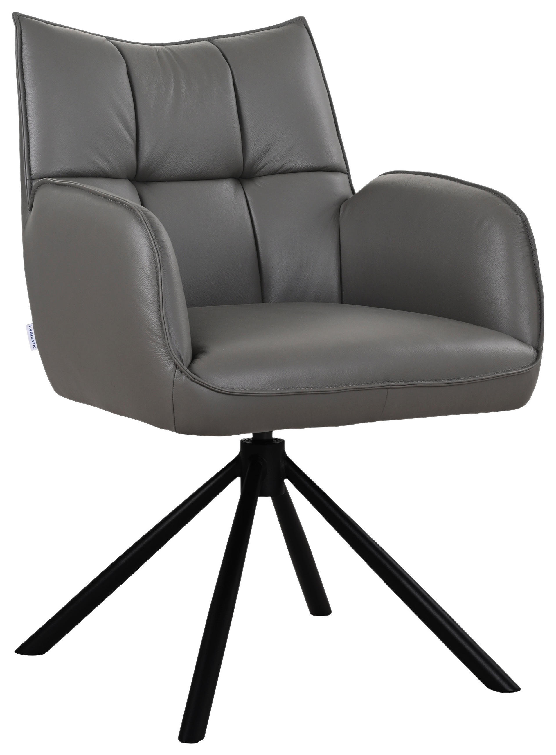 ARMLEHNSTUHL  Sitzfläche 360° drehbar, automatische Rückholfunktion  Echtleder  - Dunkelgrau/Schwarz, MODERN, Leder/Metall (58,5/87,5/61cm) - Livetastic