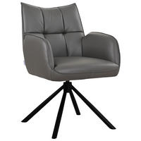 ARMLEHNSTUHL  Sitzfläche 360° drehbar, automatische Rückholfunktion  Echtleder  - Dunkelgrau/Schwarz, MODERN, Leder/Metall (58,5/87,5/61cm) - Livetastic