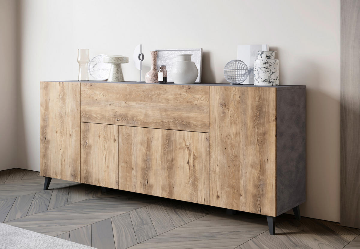 SIDEBOARD  in 180/76/37,5 cm  - Kastanieneichefarben/Anthrazit, Design, Holzwerkstoff/Kunststoff (180/76/37,5cm) - Livetastic