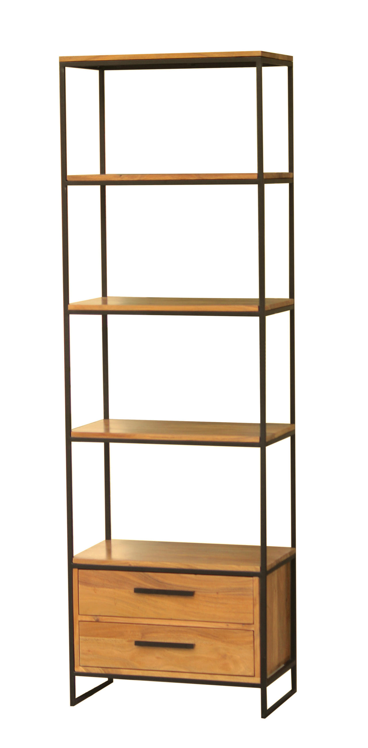 REGAL Akazie massiv Akaziefarben  - Schwarz/Akaziefarben, Design, Holz/Metall (60/190/35cm) - home24