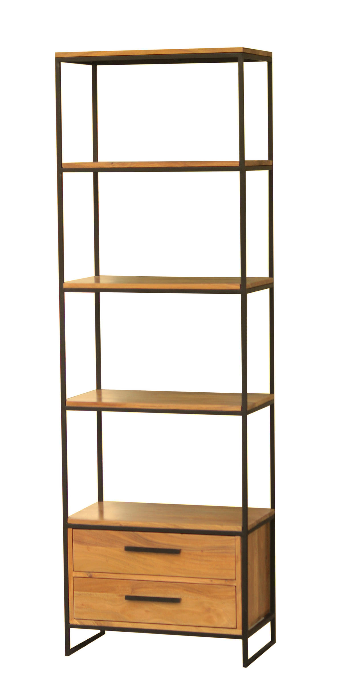 REGAL Akazie massiv Akaziefarben  - Schwarz/Akaziefarben, Design, Holz/Metall (60/190/35cm) - home24