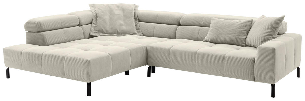 ECKSOFA in Cord Naturfarben  - Schwarz/Naturfarben, Konventionell, Textil/Metall (219/311cm) - Hom`in