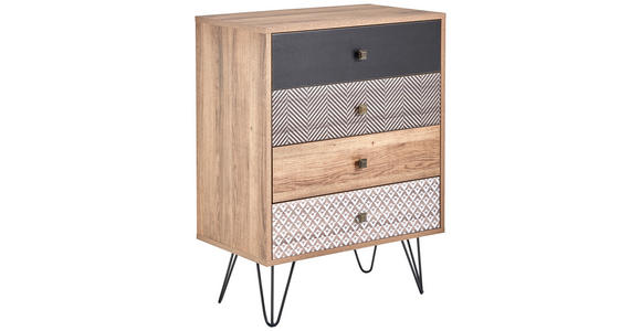 KOMMODE 60/80/35 cm in Multicolor, Eichefarben - Eichefarben/Messingfarben, Trend, Holzwerkstoff/Metall (60/80/35cm) - Carryhome