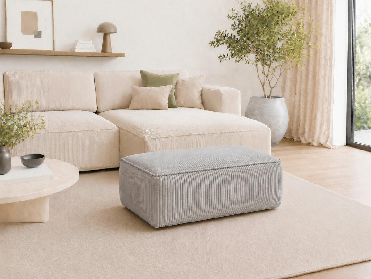 HOCKER in Textil, Holzwerkstoff Hellgrau  - Hellgrau/Schwarz, KONVENTIONELL, Holzwerkstoff/Kunststoff (105/43/65cm) - Livetastic