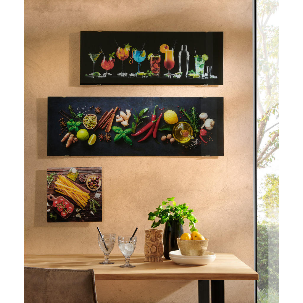 Thumbnail - Euroart Glasbild Colourful Cocktails, Mehrfarbig, Glas, rechteckig, 30x80 cm, Fotografie, einfache und schnelle Anbringu...